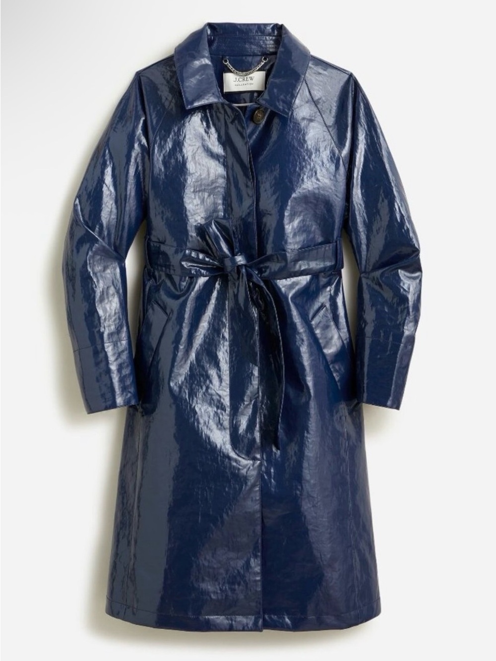 J. Crew Glossy Navy Trench Coat with Belt